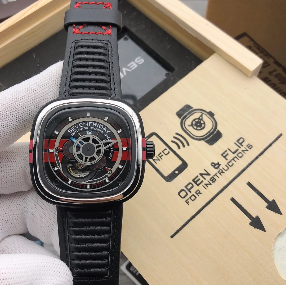 【Authentic Tmall】💰1640! SEVENFRIDAY 🎮 The soul of the Mustang limited edition SF-P6BB comes from the "Fast and Furious" Mustang classic high-power muscle and light sports car. The dial and the case have two eye-catching red stripes that echo each other. 🎮Made of matte black aluminum alloy + stainless steel, cowhide strap and original mechanical movement. Therefore, it is the lightest and thinnest among all Friday watch styles, and the comfort is also the best! Can be equipped with original factory packaging.